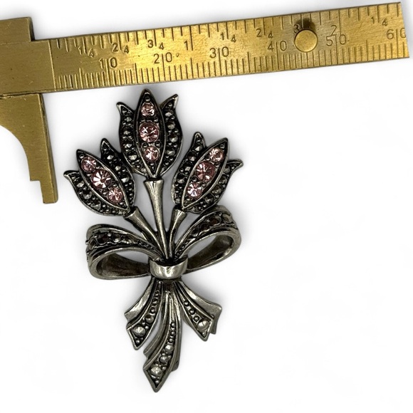 Vintage Avon Pink Rhinestone Tulip Flower Bouquet Bow Faux Marcasite Brooch Pin - Picture 4 of 7